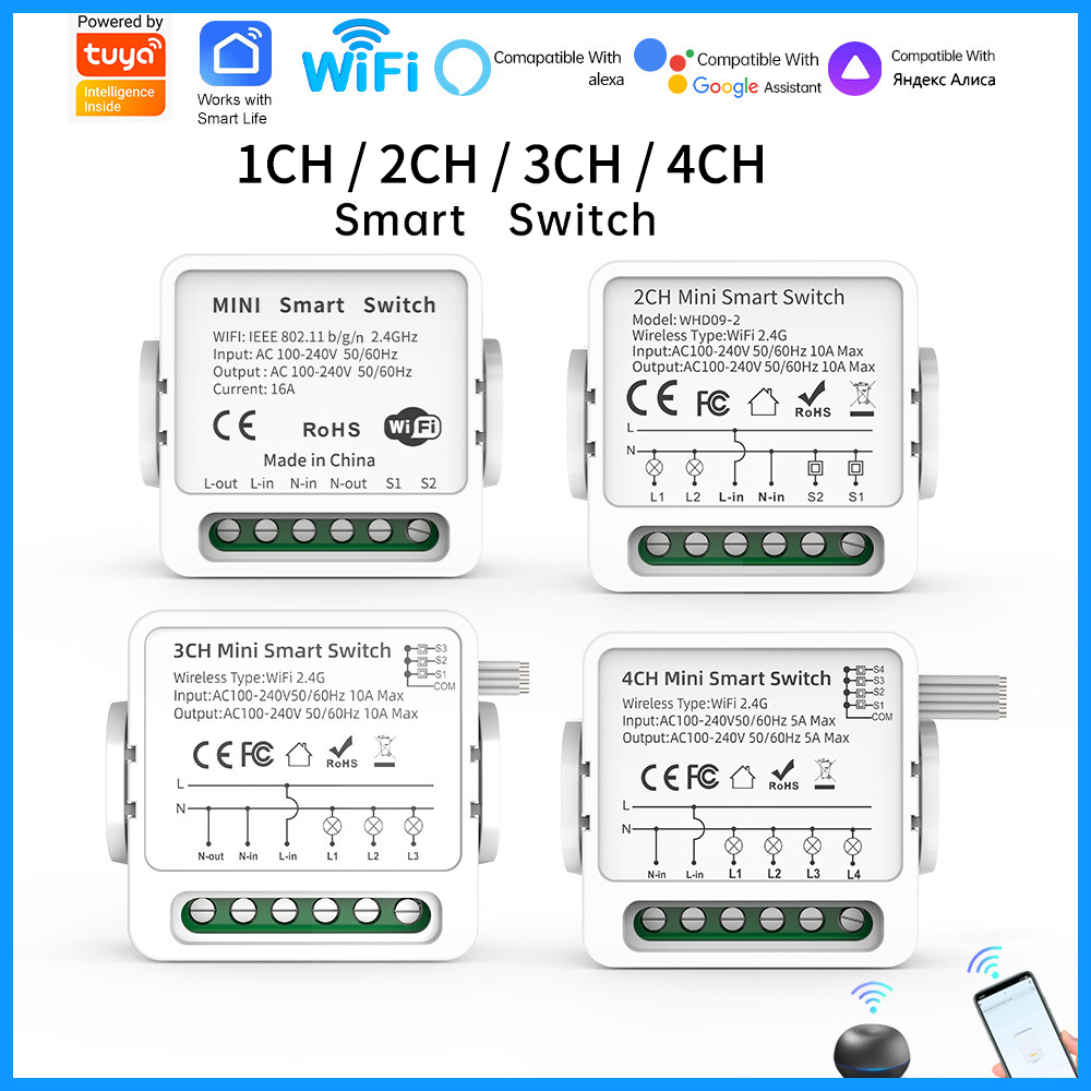 Tuya WiFi Smart Switch 1/2/3/4 - Smart Home Google Assistant review and price